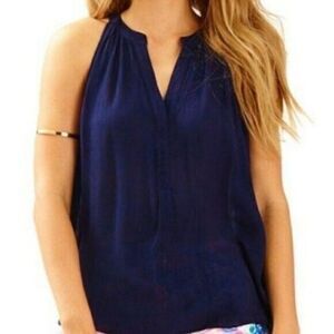 LILLY PULITZER Rianne Navy Blue Blouse Shirt Tank Top Sleeveless Flowy Women's S